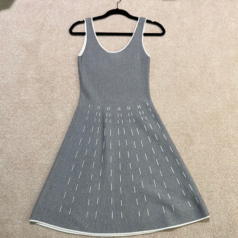 Theory navy and cream knit dress
